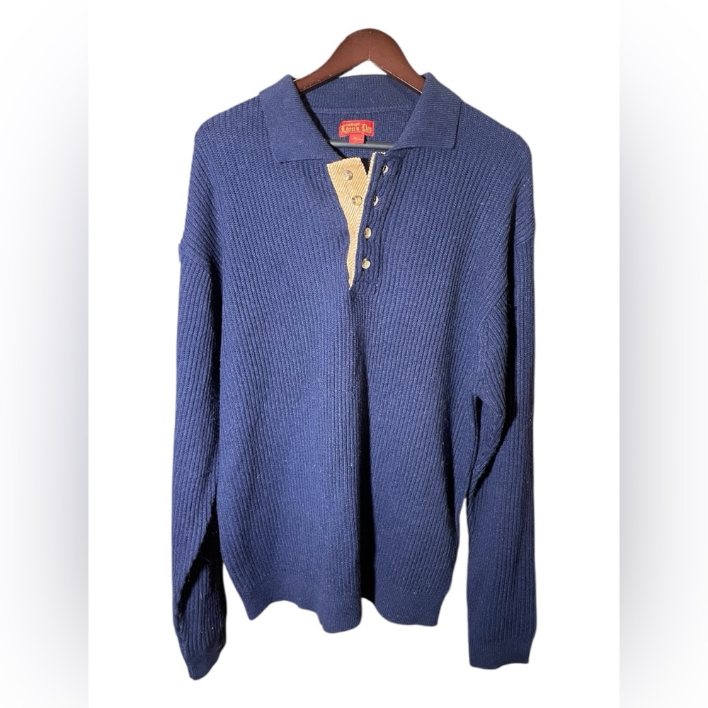 Haband Navy Sweater with Tan Details Wool blend size XL